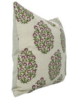 Hand Block Printed Home Decor Floral Pillow Case – Pure Linen Gudhal Green Design By Fabdivine.