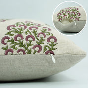 Hand Block Printed Home Decor Floral Pillow Case – Pure Linen Gudhal Green Design By Fabdivine.