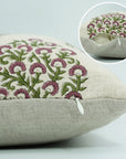 Hand Block Printed Home Decor Floral Pillow Case – Pure Linen Gudhal Green Design By Fabdivine.