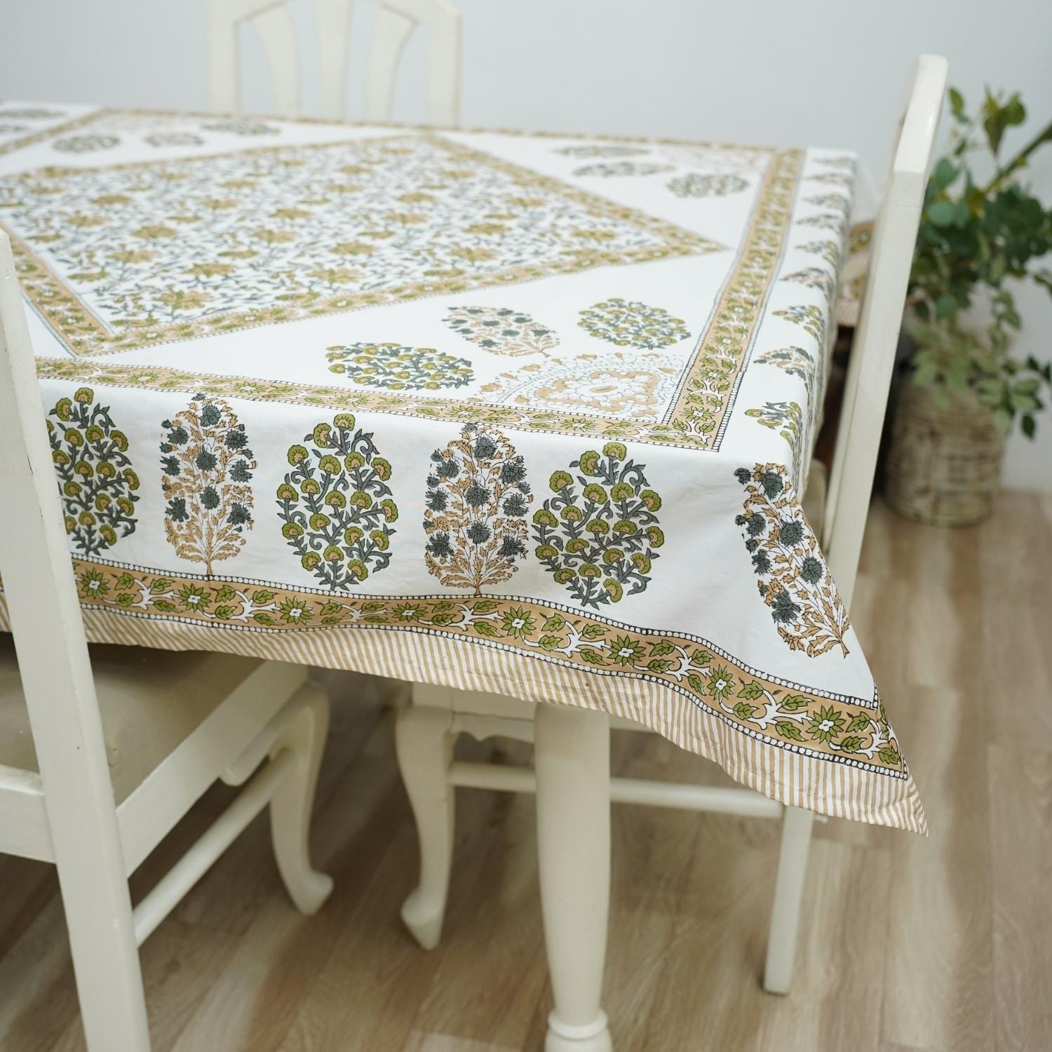 HANDMADE BLOCK PRINTED COTTON FLORAL NAPKIN AND CUSTOM DECORATIVE TABLE COVERING - GUDHAL BORDER