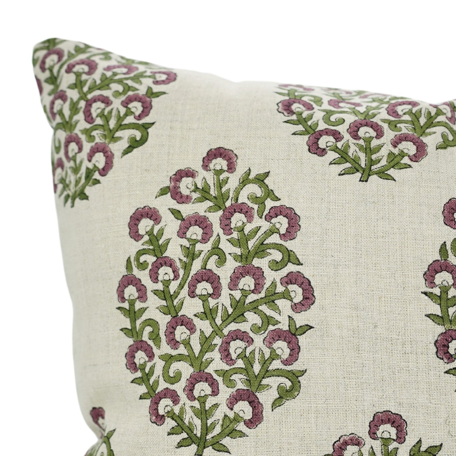 Hand Block Printed Home Decor Floral Pillow Case – Pure Linen Gudhal Green Design By Fabdivine.