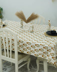 Round Floral Tablecloth in Thick Cotton with Rishi Mustard Hand-Block Prints – Green and Brown Elegance By Fabdivine