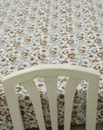 Handcrafted White Cotton Table Cover with Mandakani Leaf Floral Block Patterns in Gray and Brown By Fabdivine