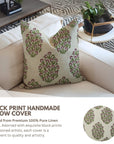 Hand Block Printed Home Decor Floral Pillow Case – Pure Linen Gudhal Green Design By Fabdivine.