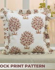 Block Print Thick Cotton White Frill Pillow Cover-Anar