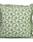 Block Print Thick Cotton White Frill Pillow Cover-Madhubala