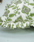 Block Print Thick Cotton White Frill Pillow Cover-Madhubala