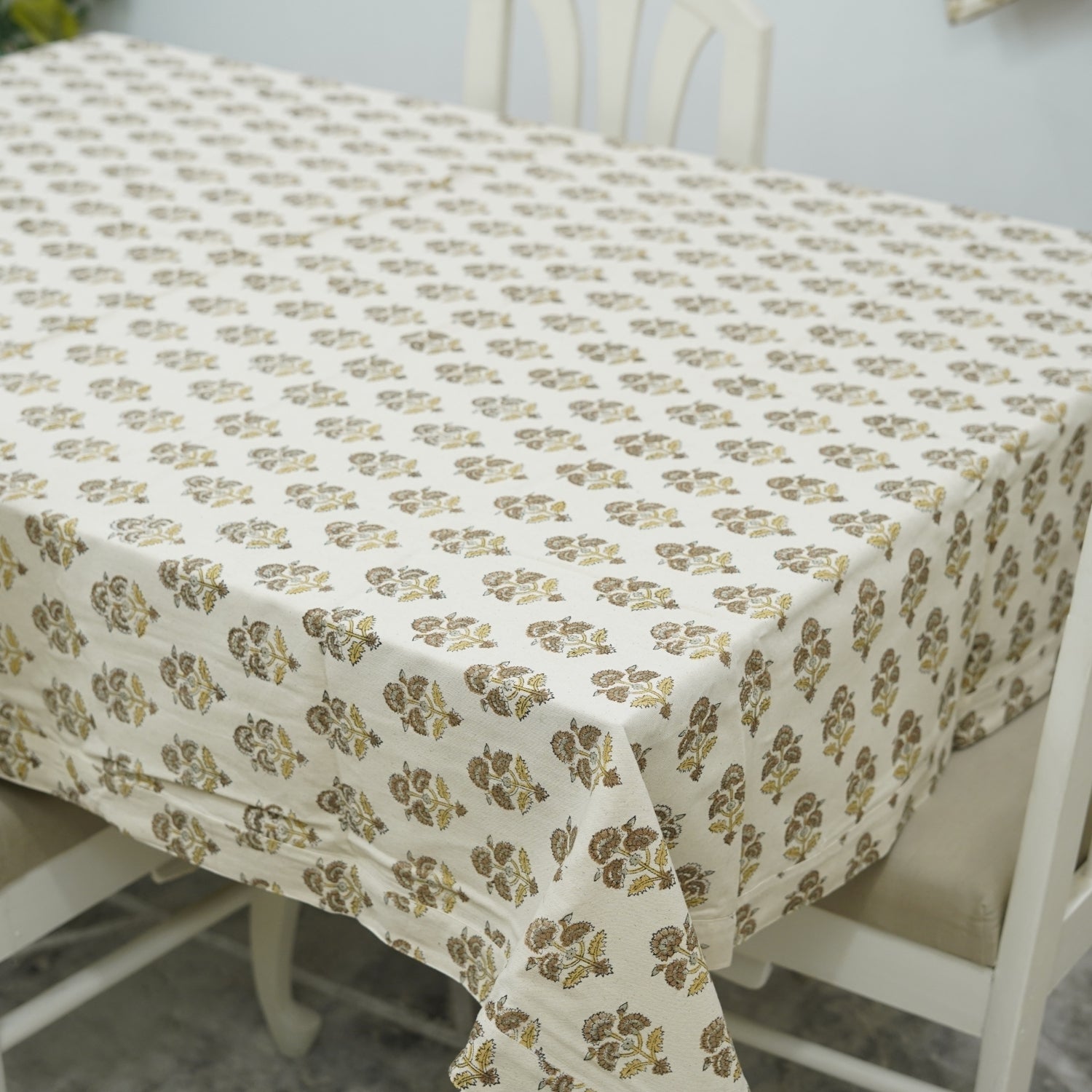 Floral Hand-Block Printed Duck Canvas Table Wrap With Traffic Light Design By Fabdivine