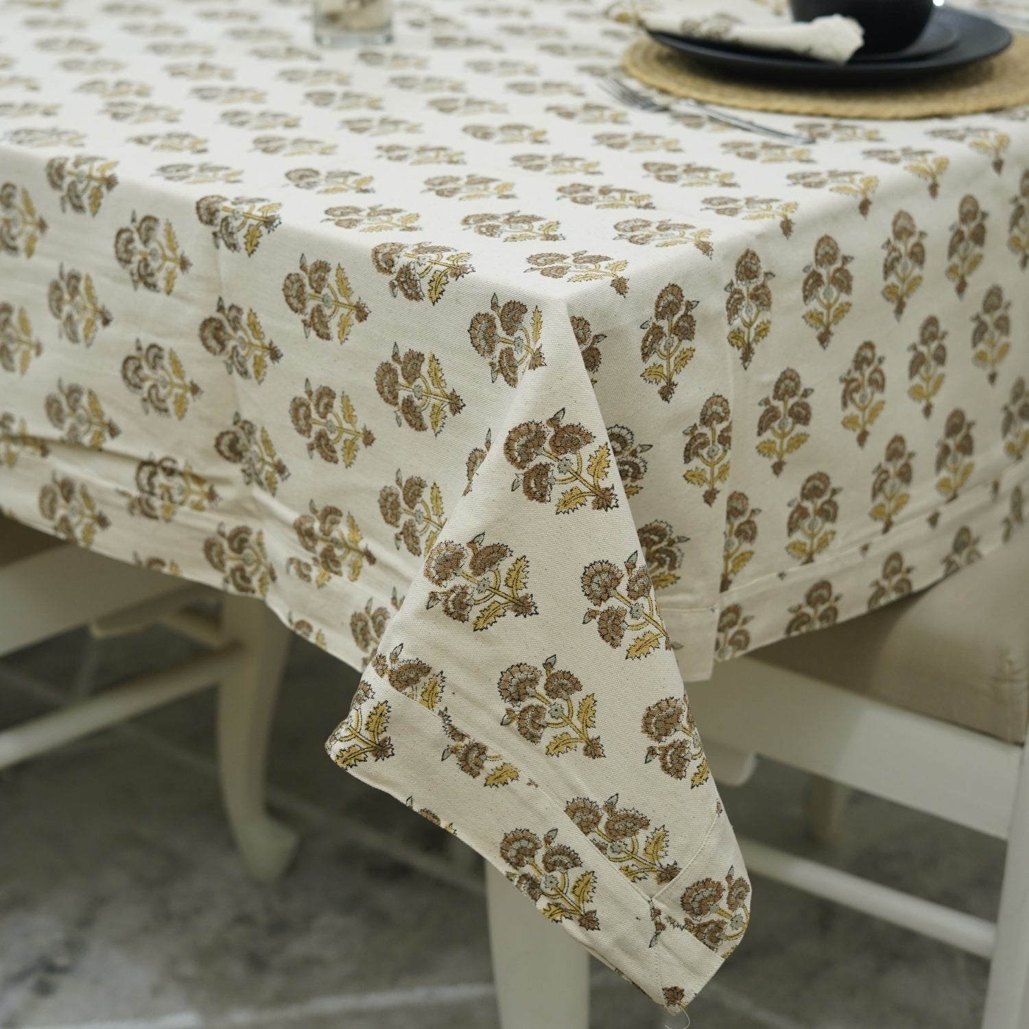 Floral Hand-Block Printed Duck Canvas Table Wrap With Traffic Light Design By Fabdivine