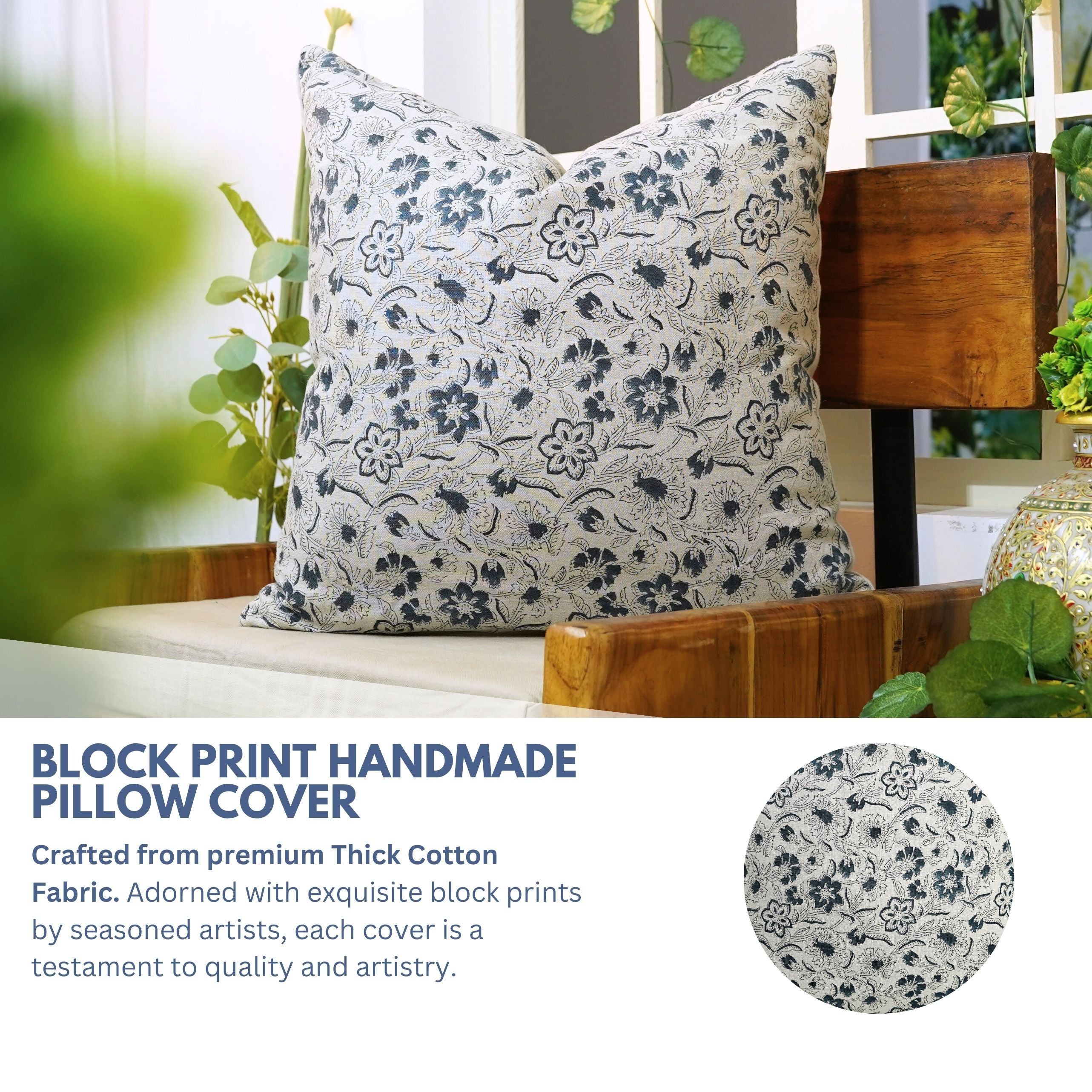 Block Print Linen Pillow Cover- JARUL - Fabdivine