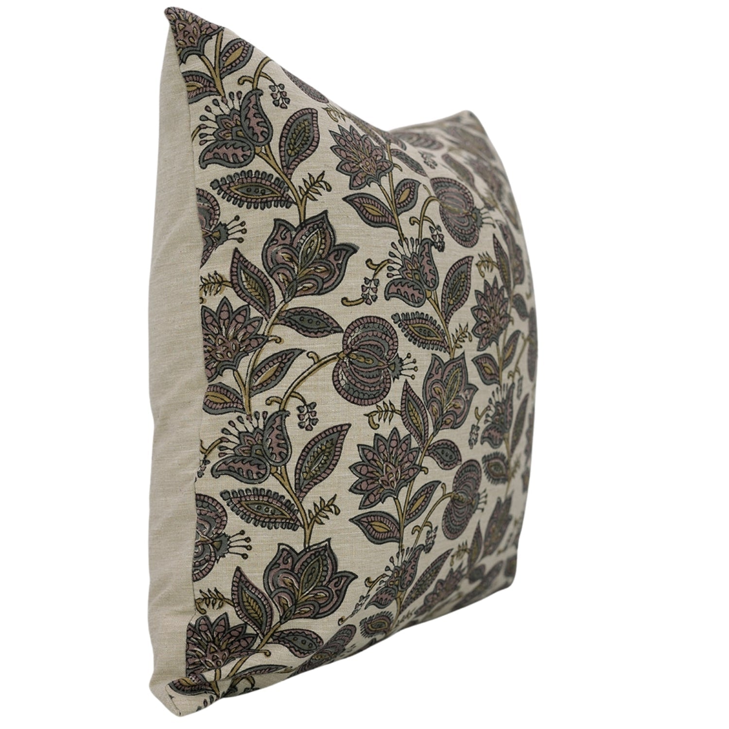 Custard Apple Handmade Floral Cushion Cases – Block Printed in Pastel Brown & Green