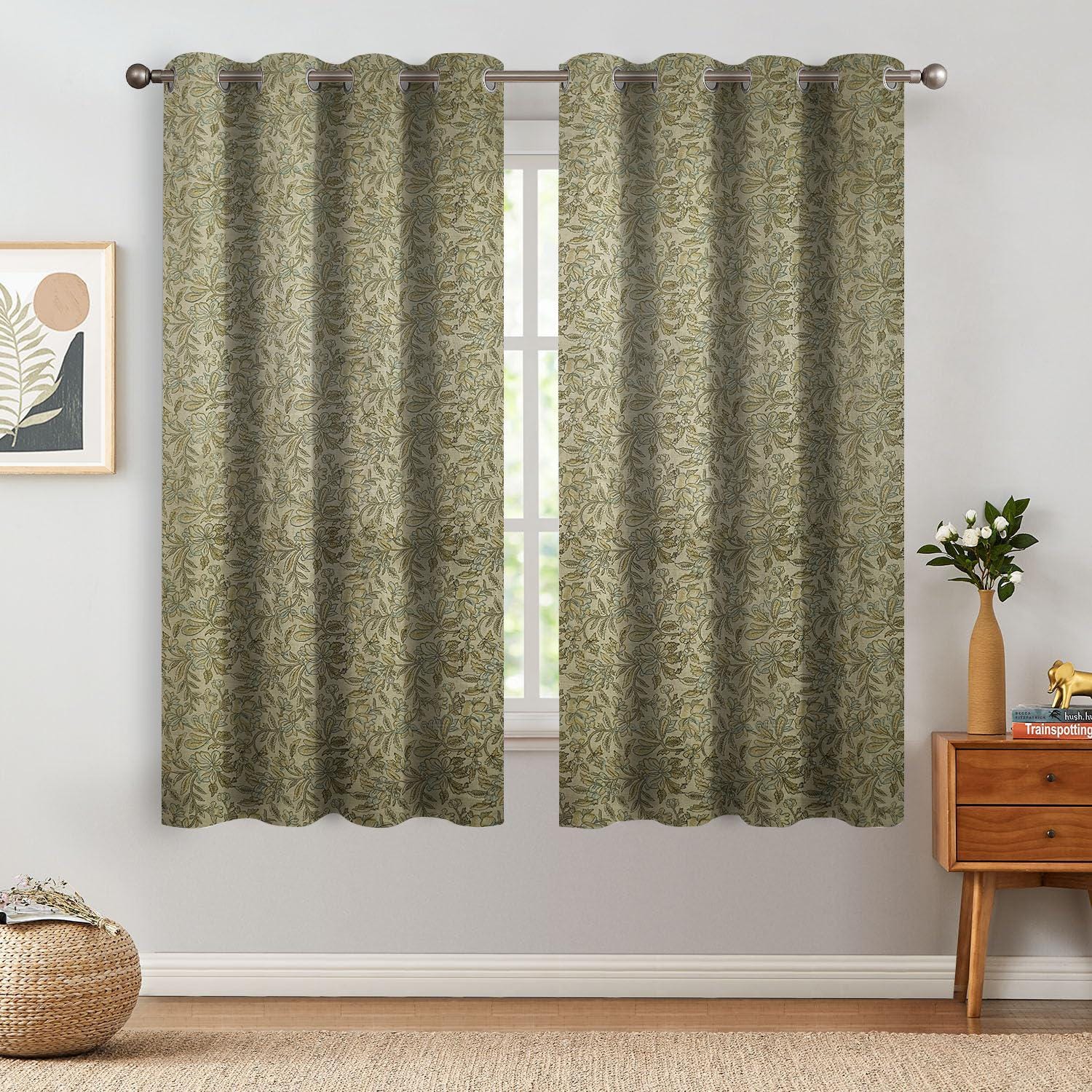 Custom Handmade Floral Block Print Blackout Curtain - Pure Linen Window Treatment  Shade - Kudrat