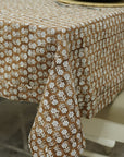 Thick Cotton White Hand-Block Printed Floral Table Protector with Tulsi Butti in Brown By Fabdivine