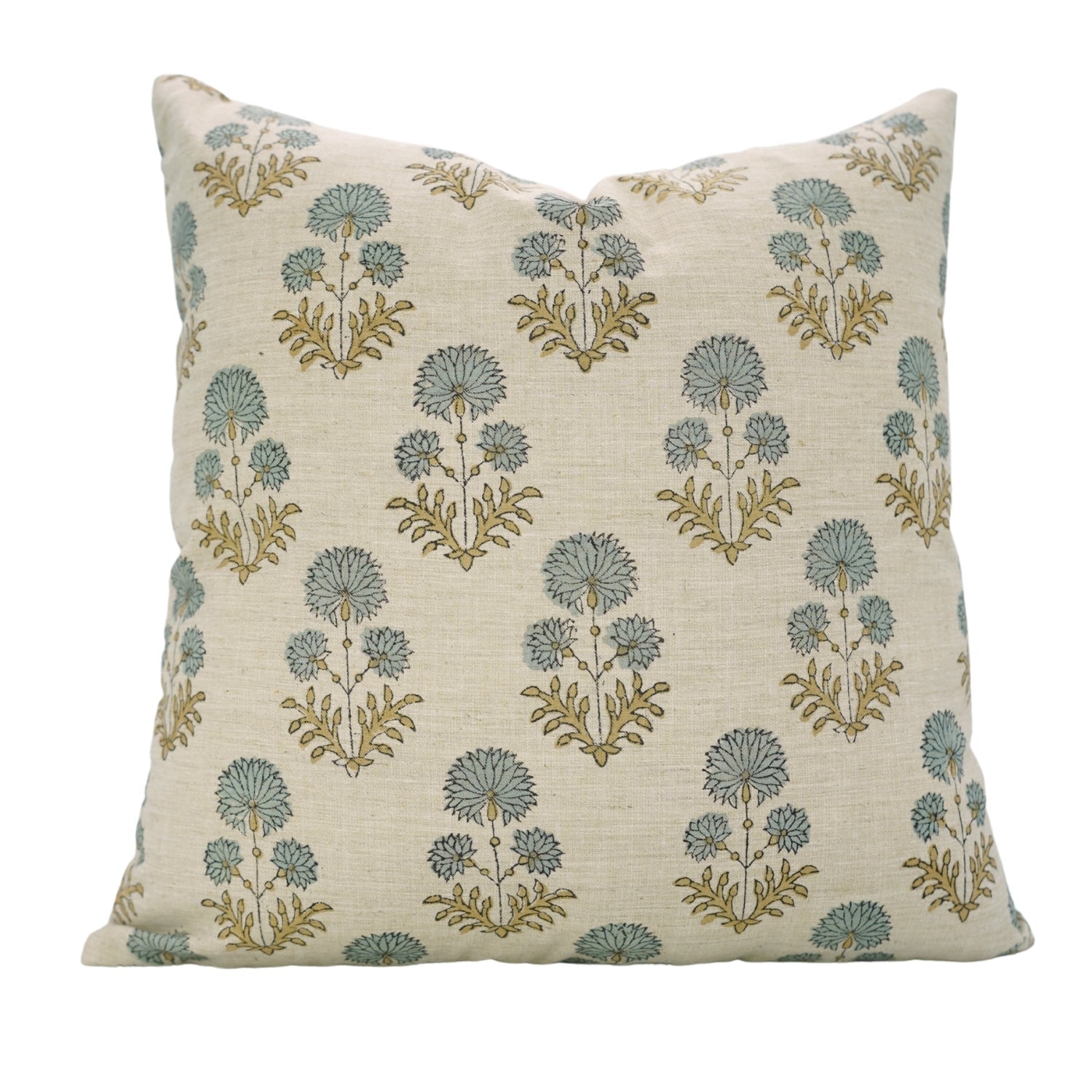 Floral Majestic HandBlock Printed Pillow Cover/Cases Luxe Linen Blend For Farmhouse - Rishi Blue