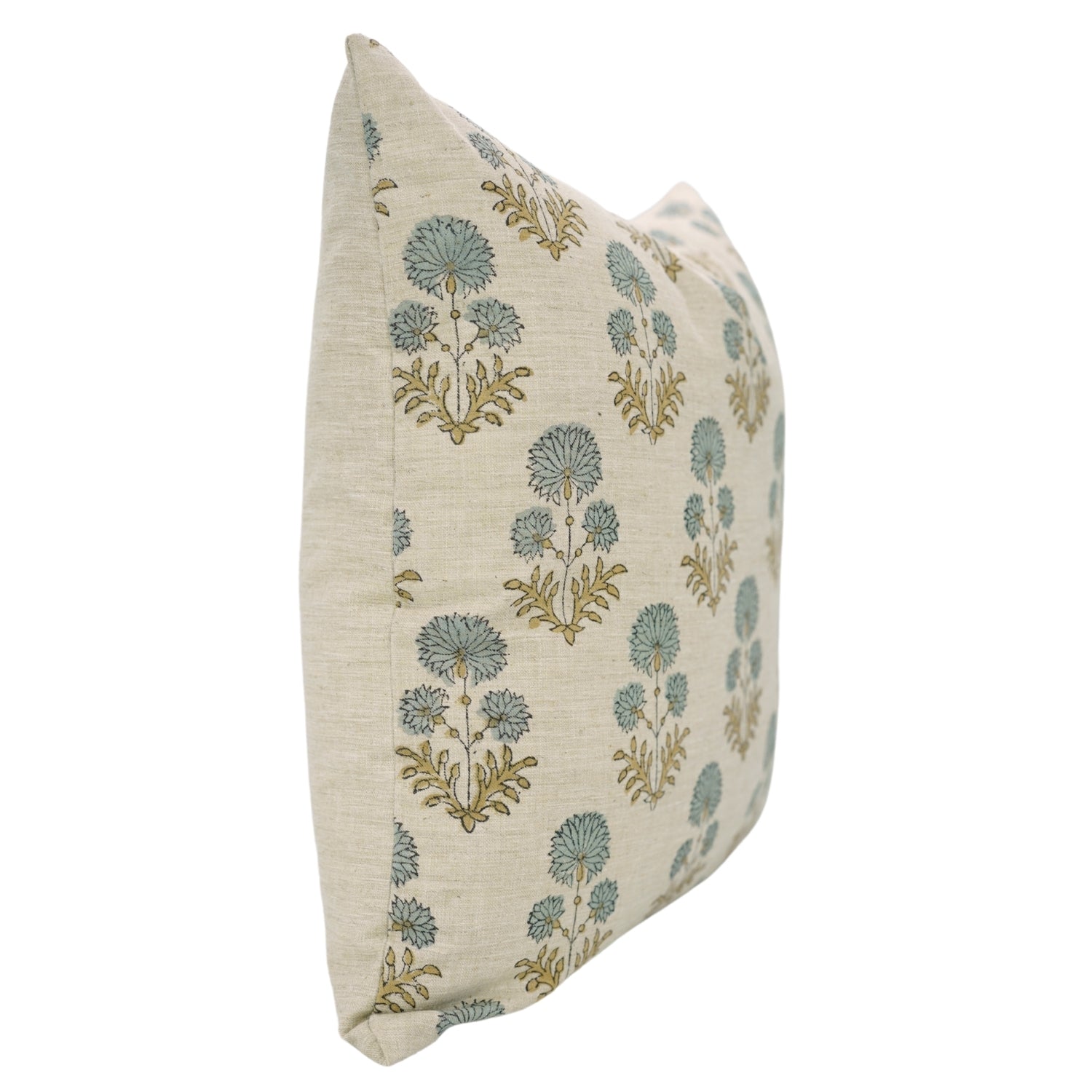 Floral Majestic HandBlock Printed Pillow Cover/Cases Luxe Linen Blend For Farmhouse - Rishi Blue