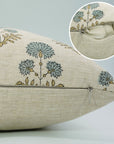 Floral Majestic HandBlock Printed Pillow Cover/Cases Luxe Linen Blend For Farmhouse - Rishi Blue