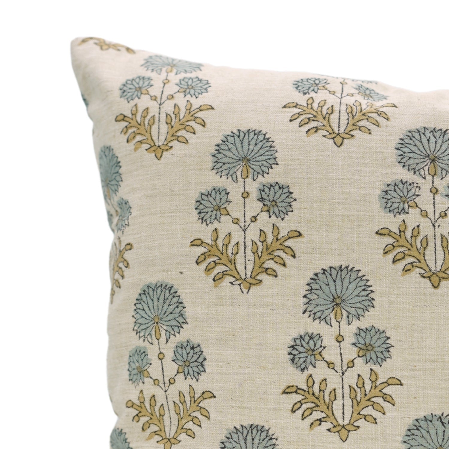 Floral Majestic HandBlock Printed Pillow Cover/Cases Luxe Linen Blend For Farmhouse - Rishi Blue