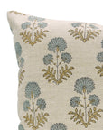 Floral Majestic HandBlock Printed Pillow Cover/Cases Luxe Linen Blend For Farmhouse - Rishi Blue