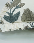 Block Printed Thick Cotton White Frill Sofa Cushion Cases  -Badshah