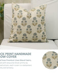 Floral Majestic HandBlock Printed Pillow Cover/Cases Luxe Linen Blend For Farmhouse - Rishi Blue