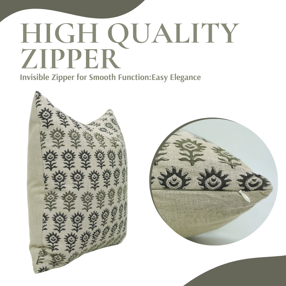 Square/Lumber Block Printed Pillow Cover - Pure Linen - Surajmukhi