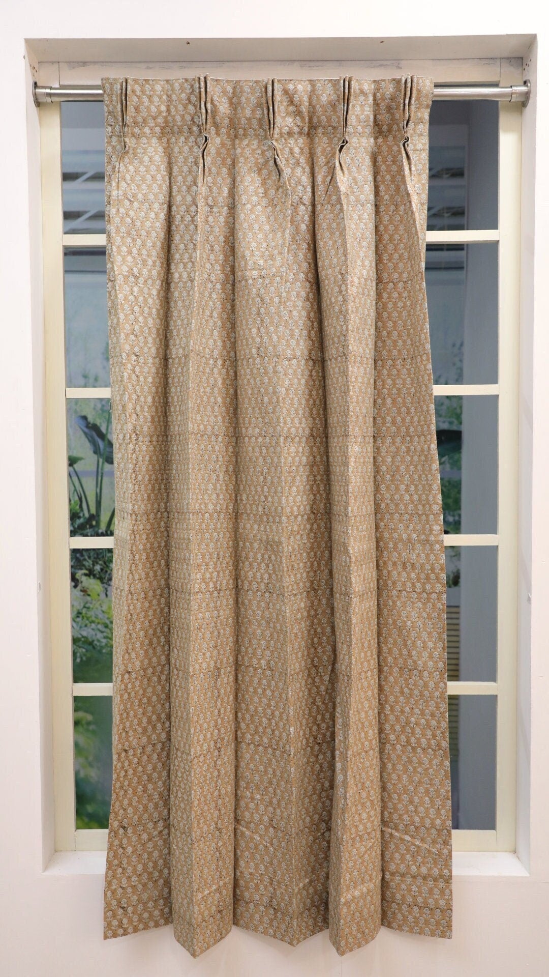 Floral Hand Block Printed Linen Curtains - Elegant Blackout Door Window Treatment - Tarangni