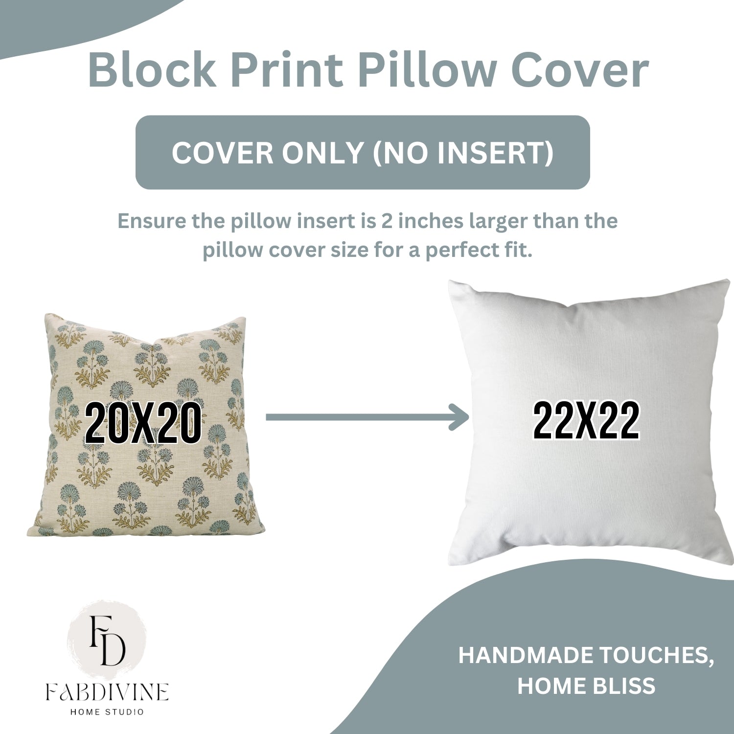 Floral Majestic HandBlock Printed Pillow Cover/Cases Luxe Linen Blend For Farmhouse - Rishi Blue