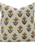 Tulip Yellow Handmade Floral Cushion Case – Indian Block Printed Linen Blend for Indoor Elegance