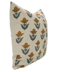 Tulip Yellow Handmade Floral Cushion Case – Indian Block Printed Linen Blend for Indoor Elegance