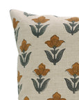 Tulip Yellow Handmade Floral Cushion Case – Indian Block Printed Linen Blend for Indoor Elegance