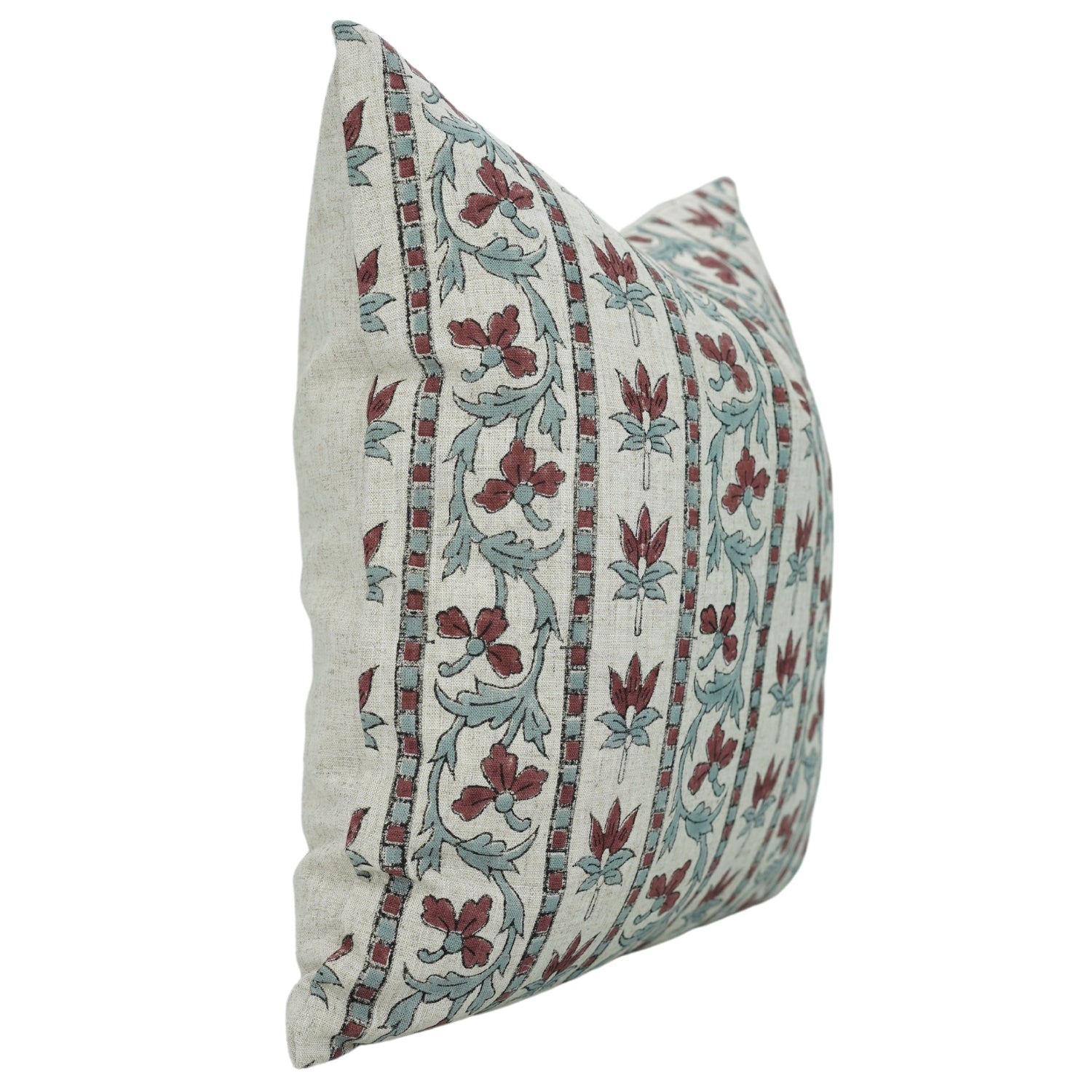  Viscose Linen Floral Design Hand Block Pillow Cover for Sofa - Red Laxmi By Fabdivibe.