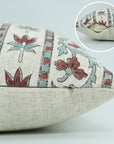  Viscose Linen Floral Design Hand Block Pillow Cover for Sofa - Red Laxmi By Fabdivibe.