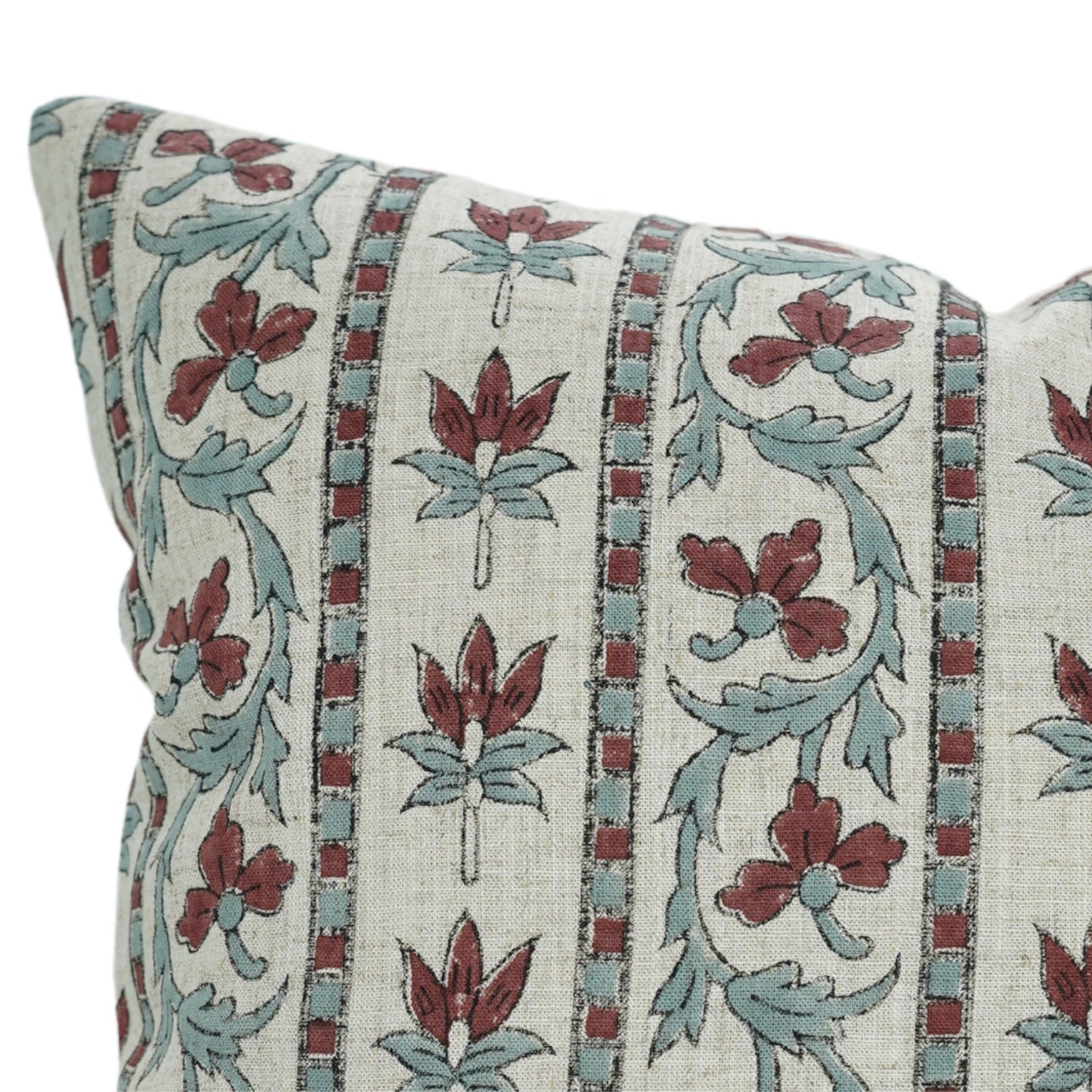  Viscose Linen Floral Design Hand Block Pillow Cover for Sofa - Red Laxmi By Fabdivibe.