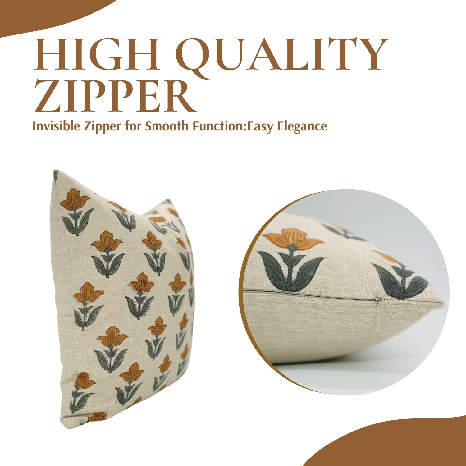 Tulip Yellow Handmade Floral Cushion Case – Indian Block Printed Linen Blend for Indoor Elegance