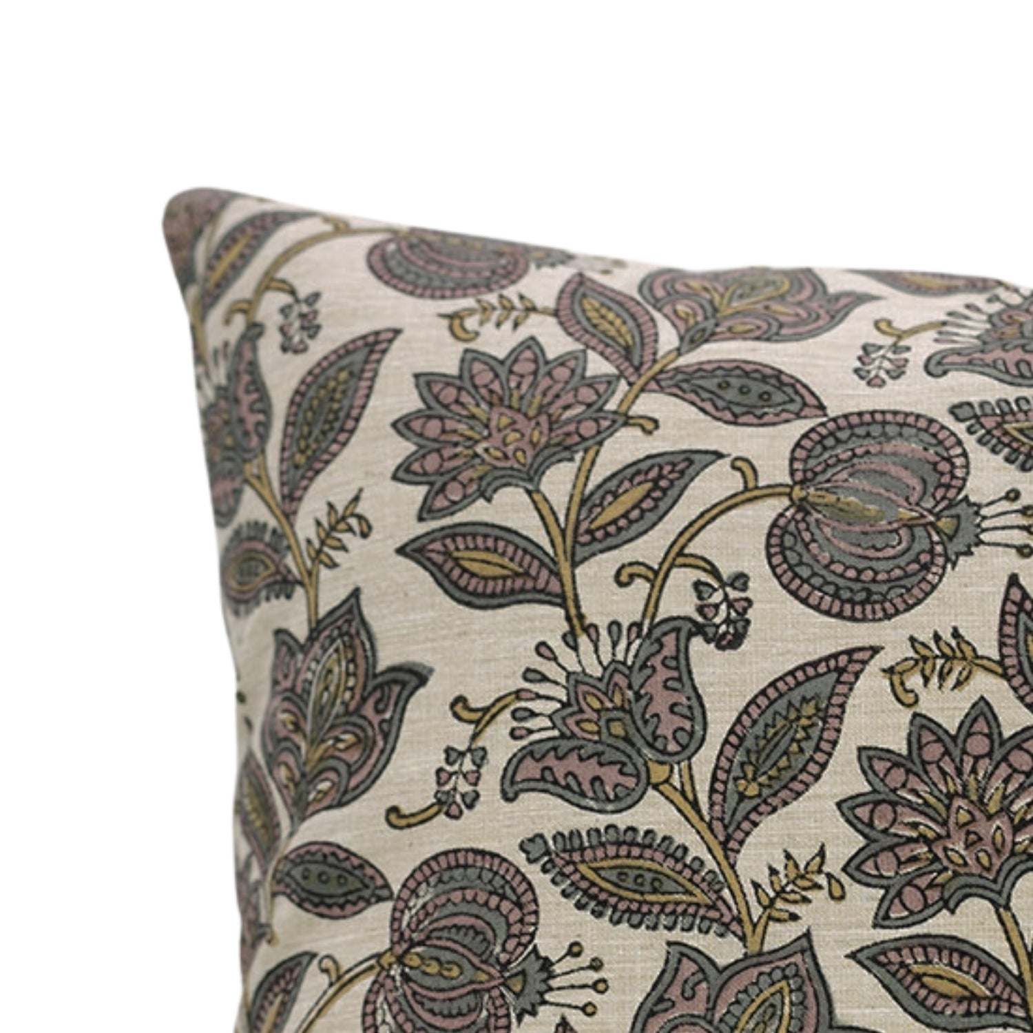 Custard Apple Handmade Floral Cushion Cases – Block Printed in Pastel Brown & Green