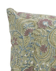 Kundanvan Handcrafted Viscose Pillow Cover – Green & Brown Floral Block Print Elegance