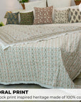 Medium & Soft Cotton Quilt/Blanket And Block Printed Design