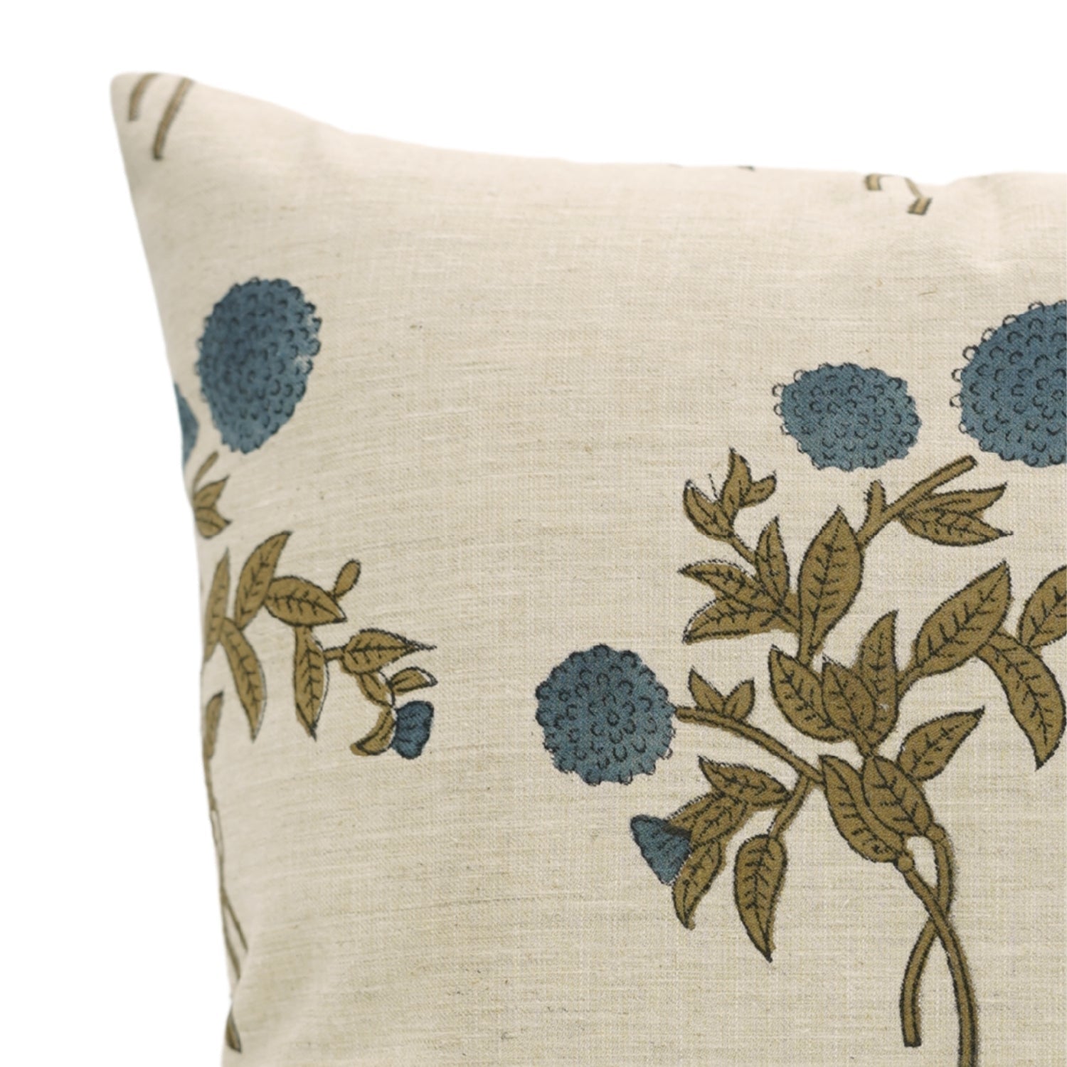 Handmade Farmhouse Cushion Cover Gulb Blue – Indian Block Printed Floral Linen Blend