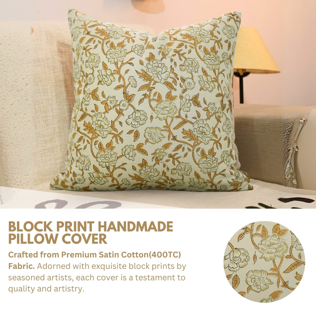 Throw Pillow Cover “Designer Collection Of Hand Block Print Cotton Satin Set Of 4- Mrignayani