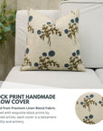 Handmade Farmhouse Cushion Cover Gulb Blue – Indian Block Printed Floral Linen Blend