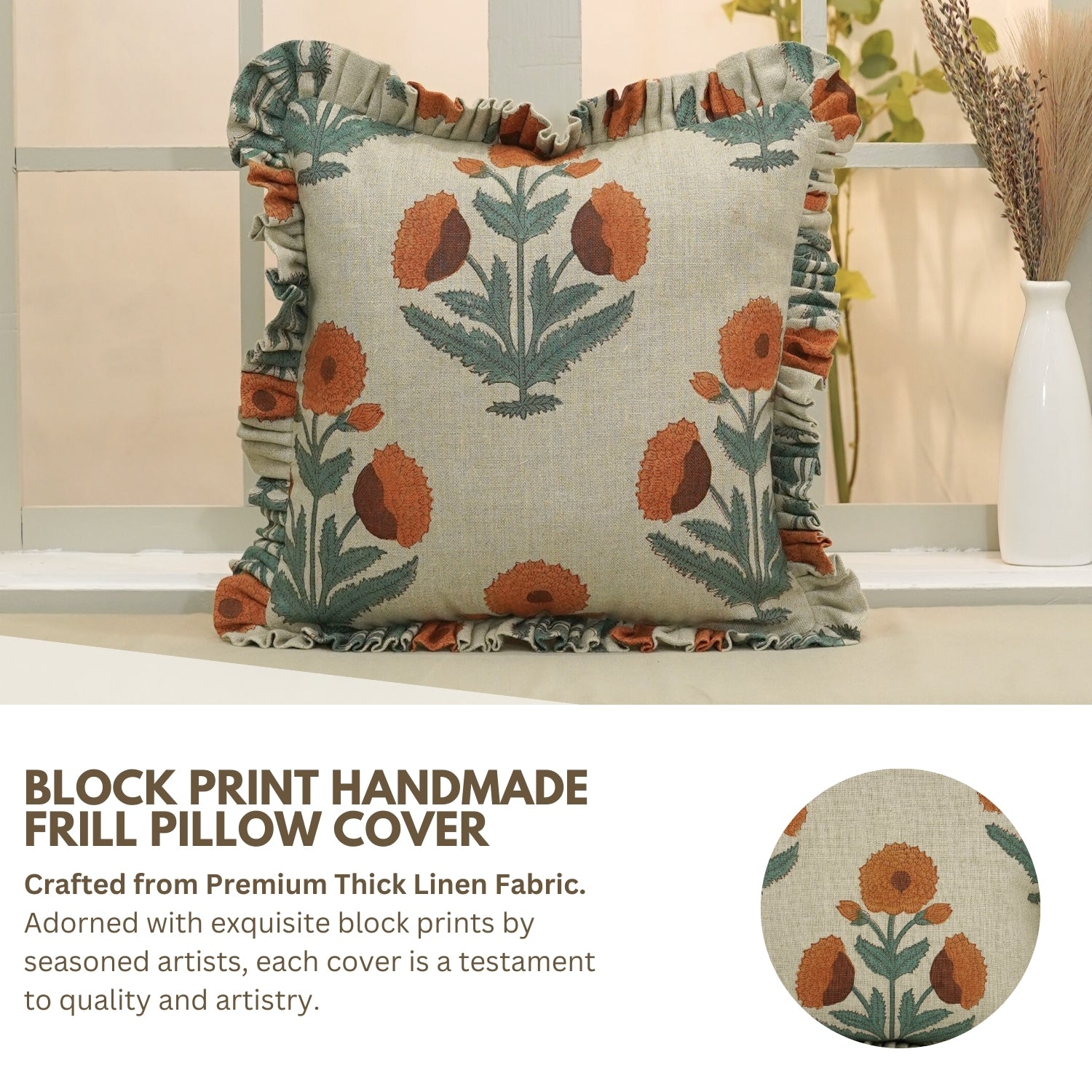 Block Print Thick Linen Pillow Cover-Badshah