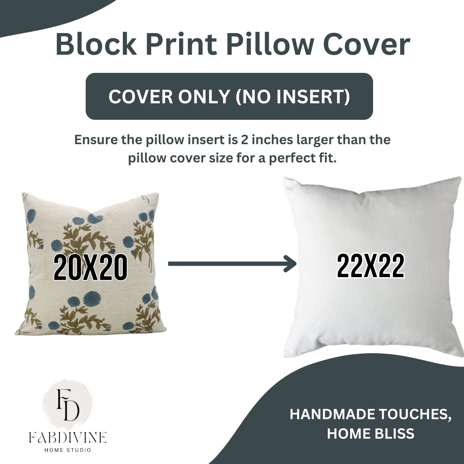 Handmade Farmhouse Cushion Cover Gulb Blue – Indian Block Printed Floral Linen Blend