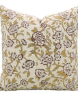 Elegant Floral Handblock Printed Linen Blend Square Pillow Case – Mrignayani Brown