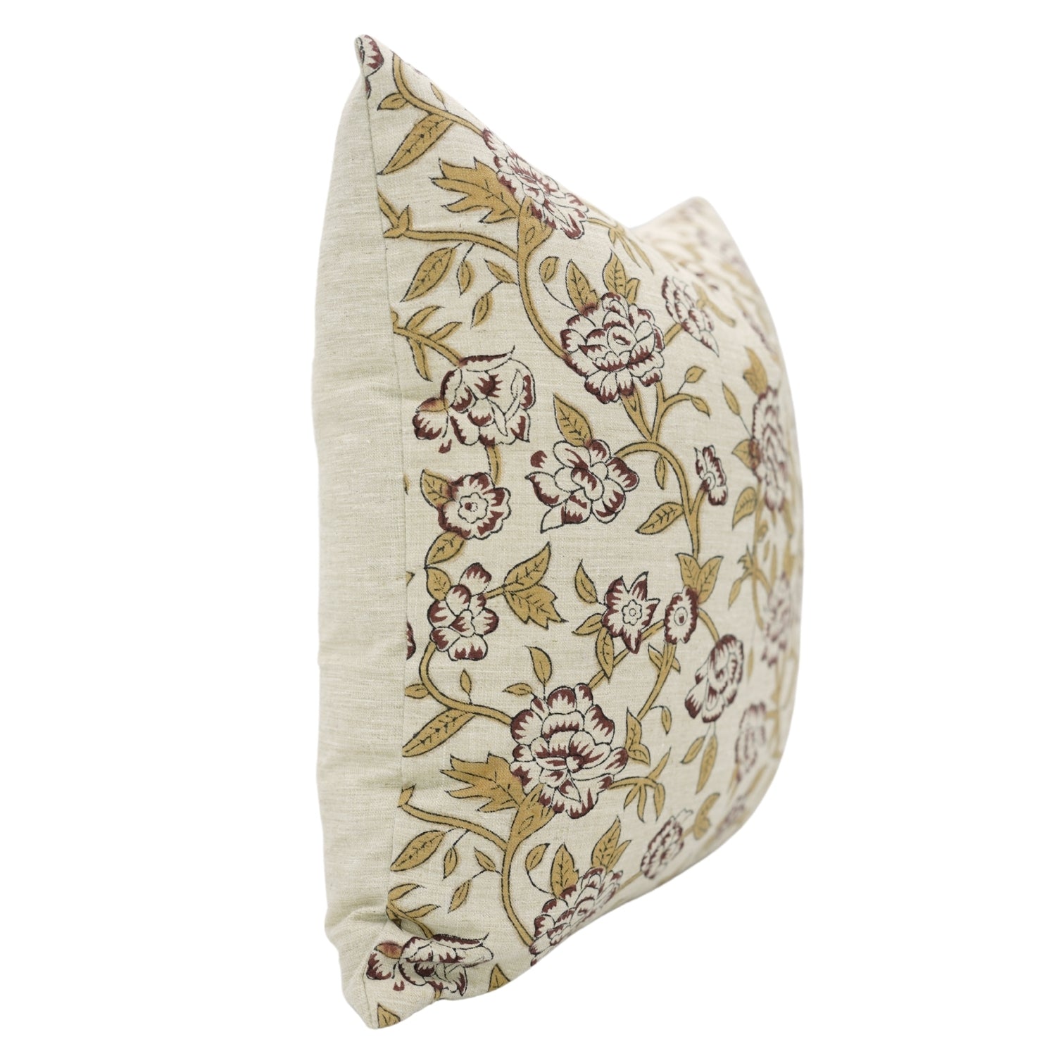 Elegant Floral Handblock Printed Linen Blend Square Pillow Case – Mrignayani Brown