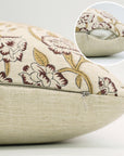 Elegant Floral Handblock Printed Linen Blend Square Pillow Case – Mrignayani Brown