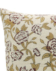 Elegant Floral Handblock Printed Linen Blend Square Pillow Case – Mrignayani Brown