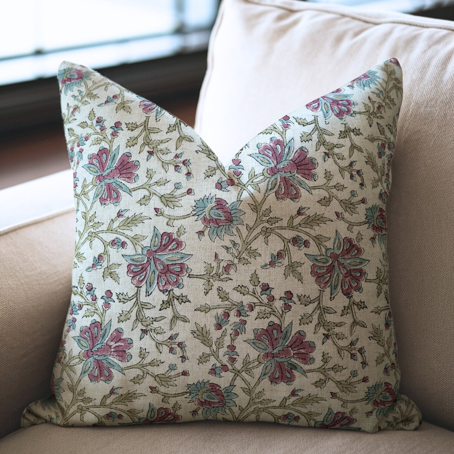 Handmade Throw Pillow Cover – Custom Viscous Linen with Unique Pink Floral Print By Fabdivine.