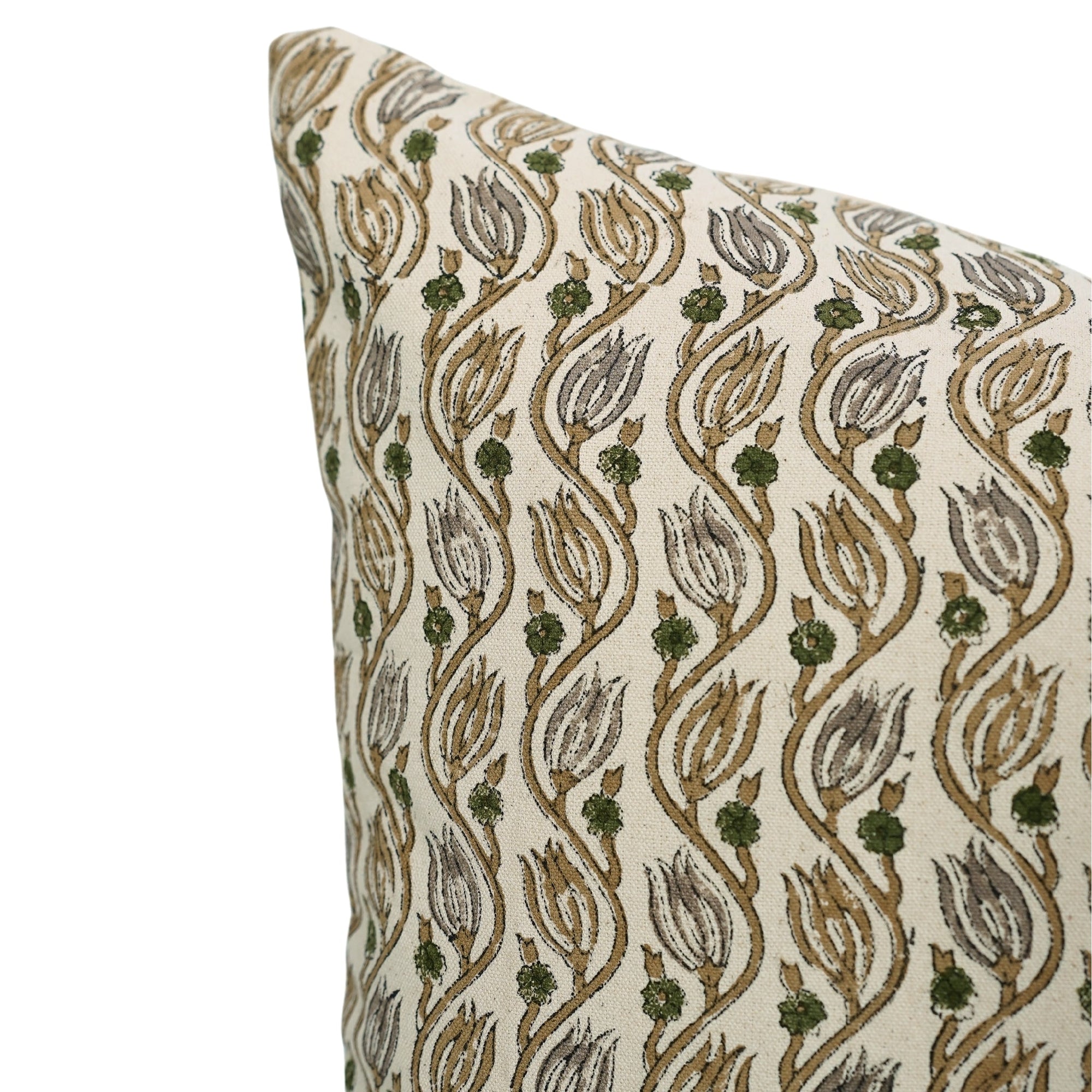 Handblock Printed Living Room Pillow Cover Green & Gray Thick Cotton - KERSANGARI By Fabdivine