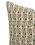 Handblock Printed Living Room Pillow Cover Green & Gray Thick Cotton - KERSANGARI By Fabdivine