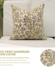 Elegant Floral Handblock Printed Linen Blend Square Pillow Case – Mrignayani Brown